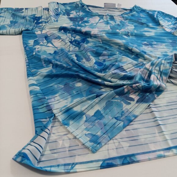 Susan Graver Passport Women's XL Blue Silky Liquid Knit Tunic Floral Print - Picture 6 of 14